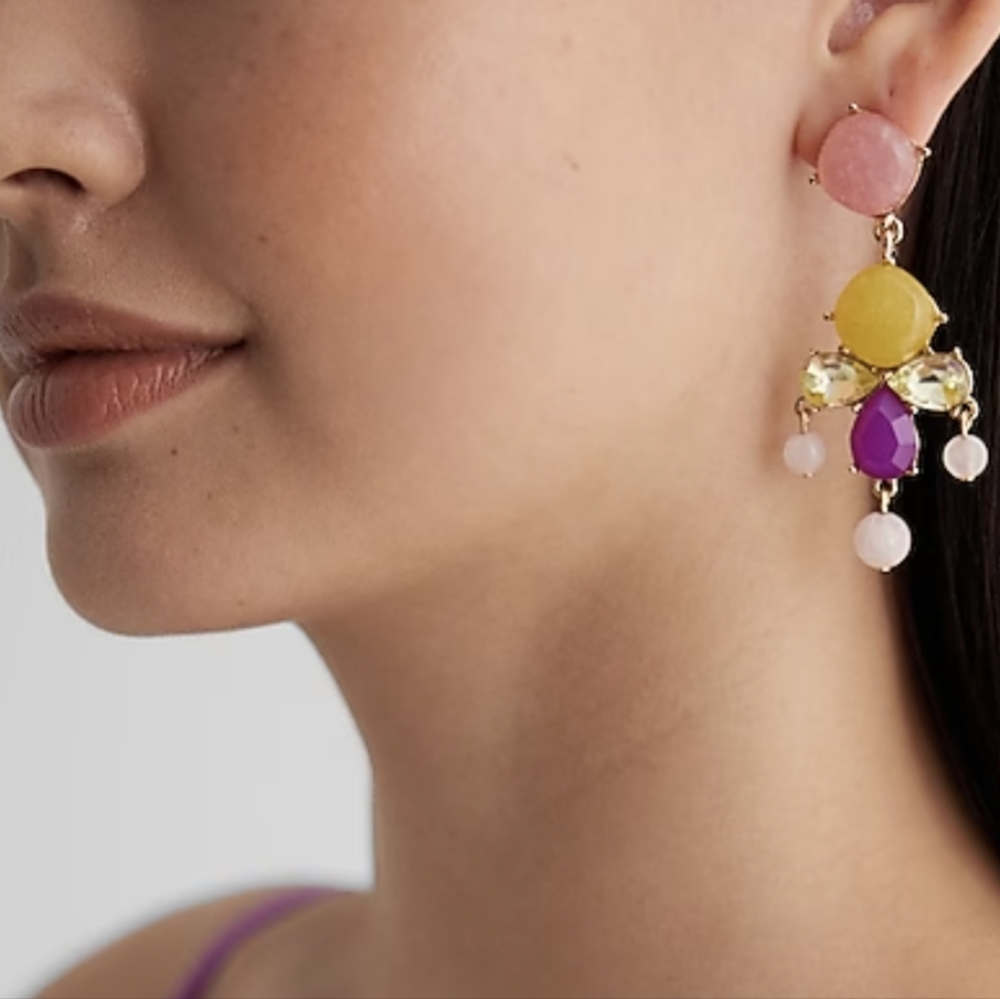 Express Multi Shape Stone Chandelier Drop Earrings